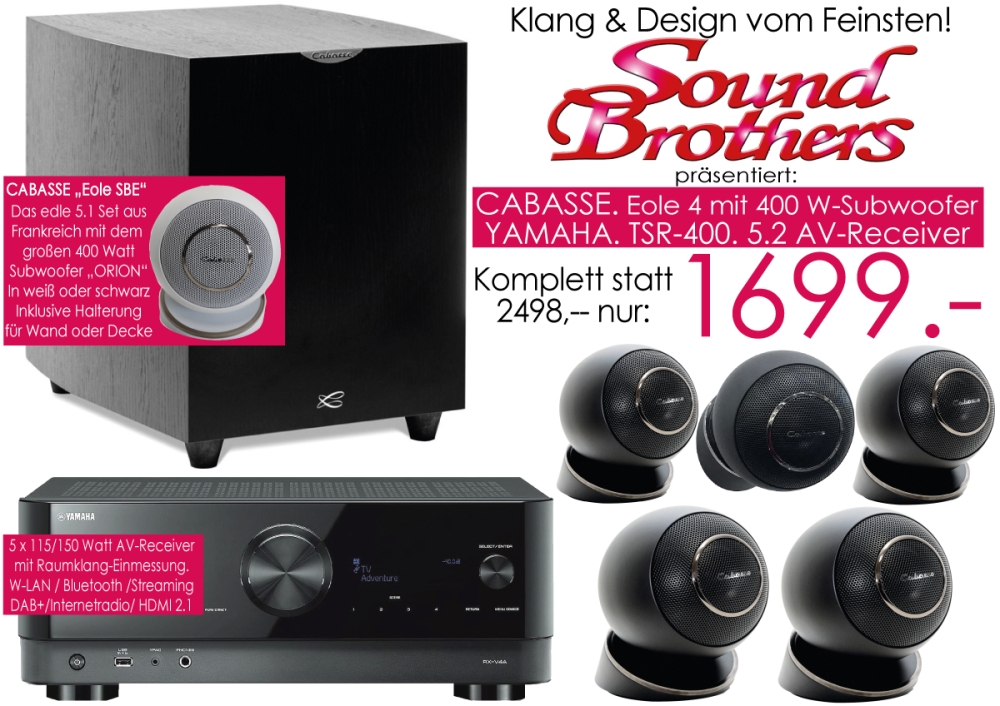 Bild 1 von CABASSE Eole mit Orion-Sub / YAMAHA TSR-400 -5.1-Set der Spitzenklasse zum Super Start-Preis!!