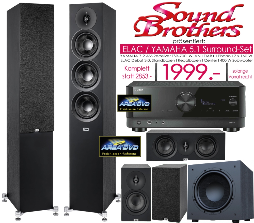 Bild 1 von YAMAHA TSR-700 / ELAC Debut 3.0 / 5.1 Set. Standboxen, Rearboxen, Center, Aktiv-Sub. SUPER DEALZ 26